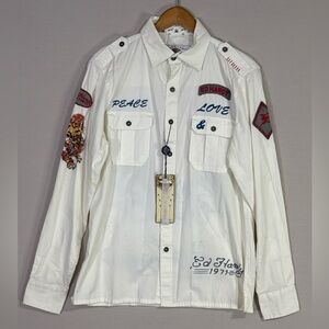 Ed Hardy Tiger Embroidered Y2K Button Down Shirt Small NWT